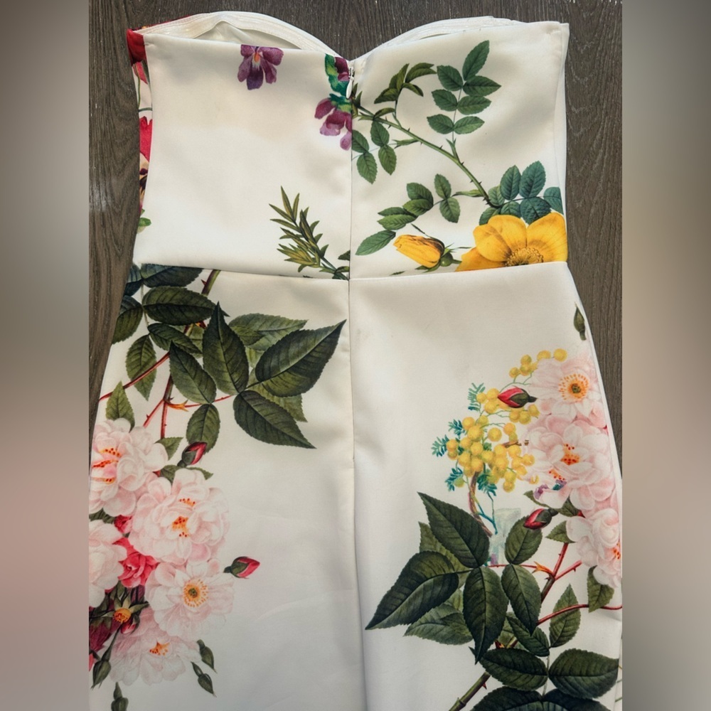 ASOS CREAM FLORAL STRAPLESS SWEETHEART NECK DRESS - Size 6 SKU:545 - Picture 6 of 7